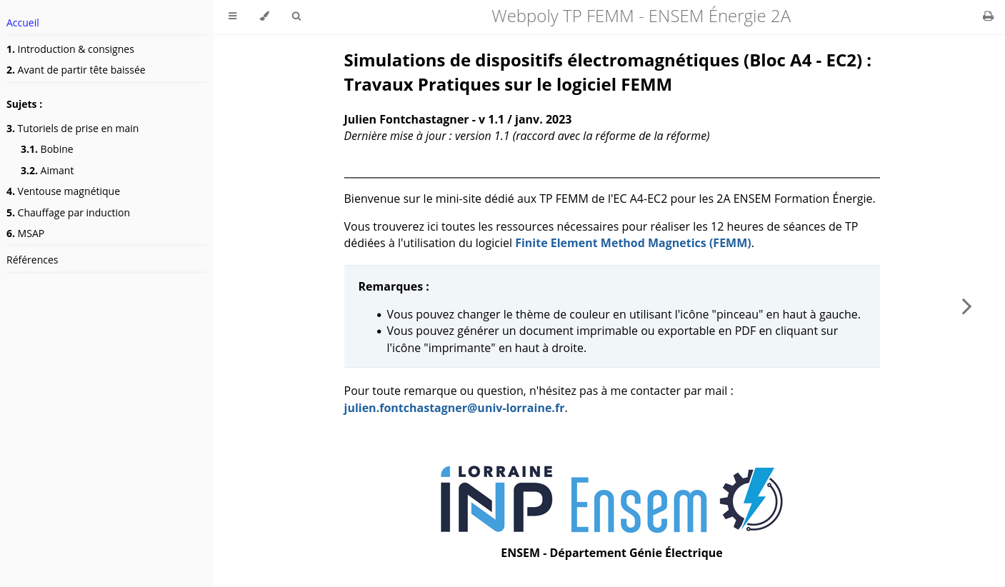 Lien vers webpoly TP FEMM